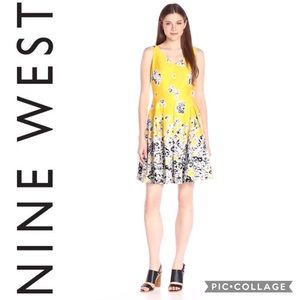 Nine West Floral Border Sleeveless PleatDress 16W